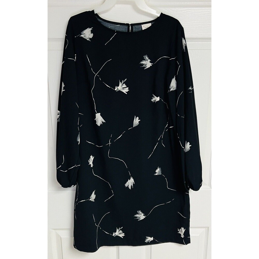 A New Day Women's Size Medium M Floral Print Long Sleeve Dress Black Floral